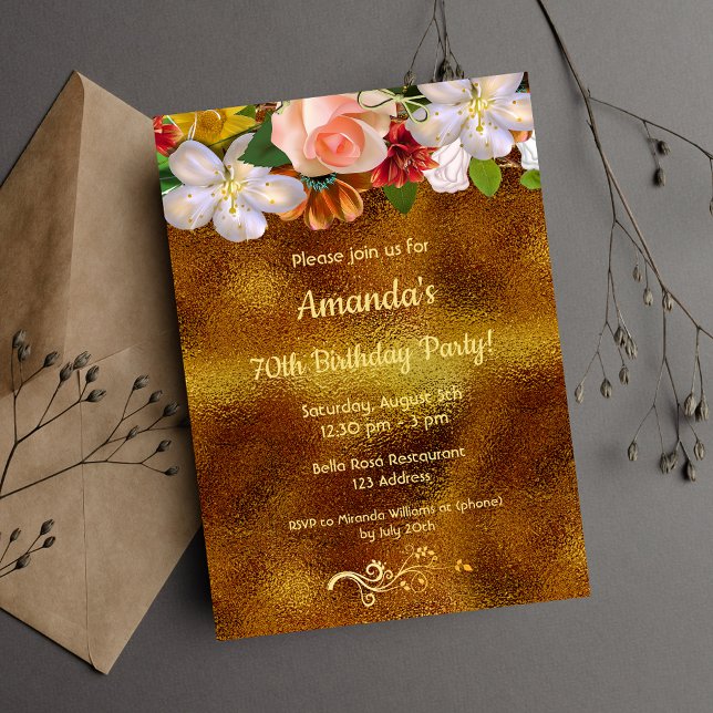 Invitación Dorado dorado floral blanco elegante (Subido por el creador)