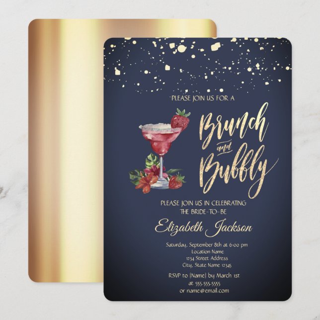 Invitación Dorado Dots Cocktail Glass Bridal Shower (Anverso / Reverso)