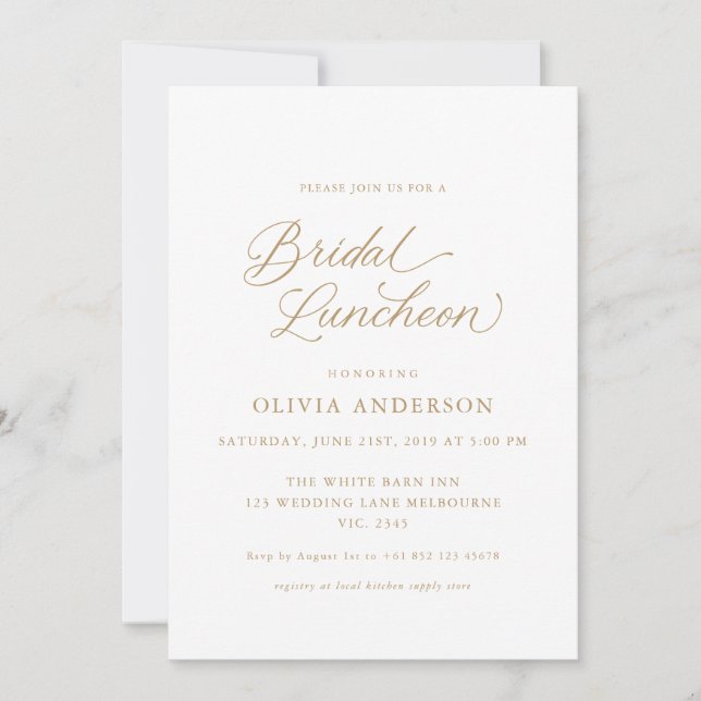 Invitación Dorado elegante caligrafía moderna almuerzo de nov (Anverso)