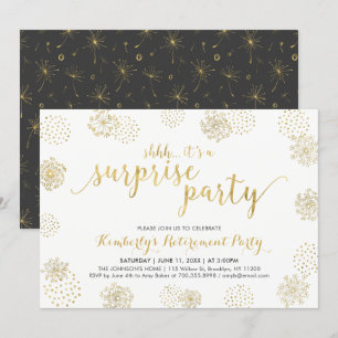 Invitación Dorado   Elegante Fiesta de Jubilación de Sorpresa