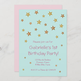 Invitación Dorado Estrellas Rosa Turquesa Dulce Bebé Niños Cu
