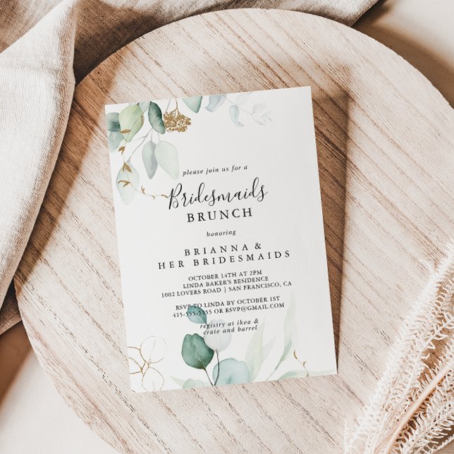 Invitación Dorado Eucalyptus Bridesmaids Ducha Brunch (Subido por el creador)