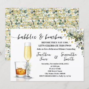 Invitación Dorado Eucalyptus Bubbles & Bourbon Parejas Ducha