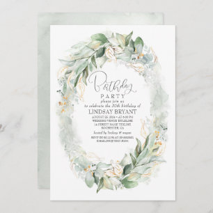Invitación Dorado Eucalyptus Greenery Wreath Boho Cumpleaños