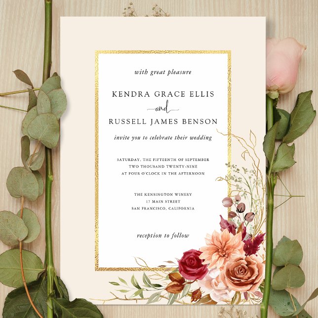 Invitación Dorado Fall Terracotta Floral (Subido por el creador)