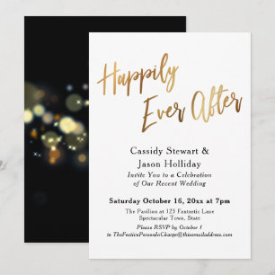 Invitación Dorado Felices para Siempre Bokeh Fondo Negro Rece