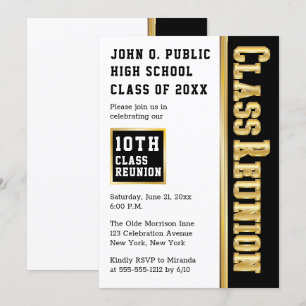 Invitación Dorado   Fiesta de Reunión de Clase Negra Moderna