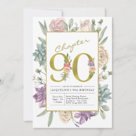 Invitación Dorado Floral 90 cumpleaños