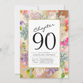Invitación Dorado Floral 90 cumpleaños