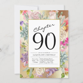 Invitación Dorado Floral 90 cumpleaños