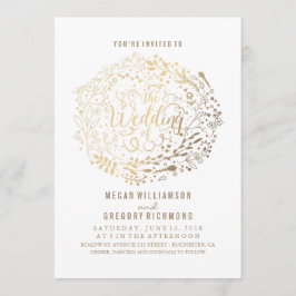 Invitación Dorado Floral Bouquet Elegante Boda moderno