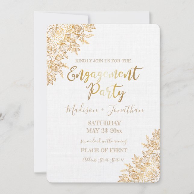 Invitación Dorado Floral Decorativo Con Anillo (Anverso)