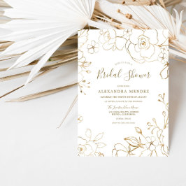 Invitación Dorado Floral Elegante Blanco Moderno Ducha Bridal