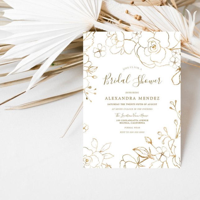 Invitación Dorado Floral Elegante Blanco Moderno Ducha Bridal (Subido por el creador)