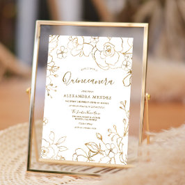 Invitación Dorado Floral Elegante Blanco Moderno Fiesta Quinc