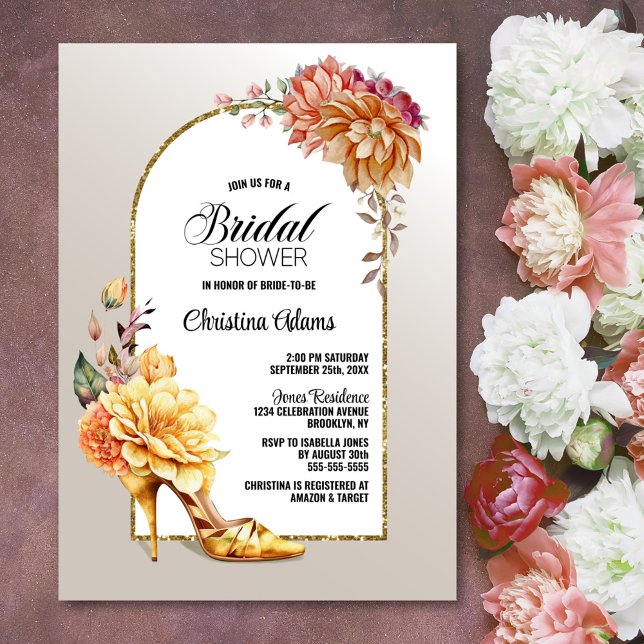 Invitación Dorado Floral High Heol Arch Bridal Shower (Subido por el creador)