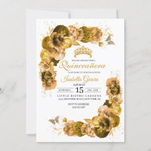 Invitación Dorado Floral Quinceanera