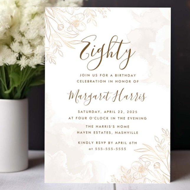 Invitación Dorado Floral Sale Frontera 8080º Cumpleaños (Subido por el creador)