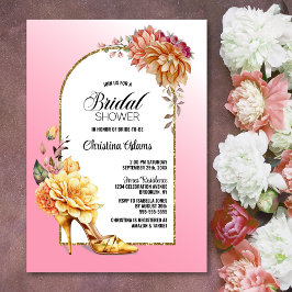 Invitación Dorado Floral Stiletto Zapato Arco Rosa Ducha Brid