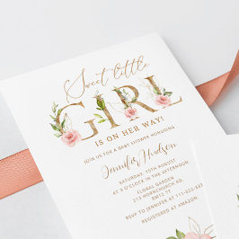 Invitación Dorado floral Sweet little girl baby ducha