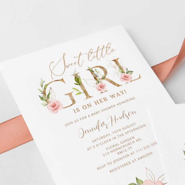 Invitación Dorado floral Sweet little girl baby ducha (Subido por el creador)