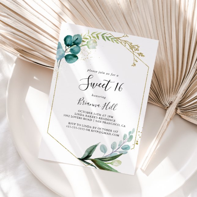 Invitación Dorado Floral Tropical Green Sweet 16 cumpleaños (Subido por el creador)