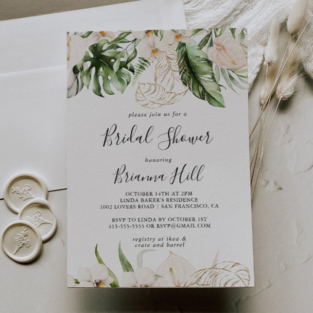 Invitación Dorado Foliage Tropical Floral Bridal Shower (Subido por el creador)