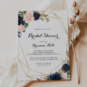 Invitación Dorado Geométrico Elegante Winter Floral Bridal Du