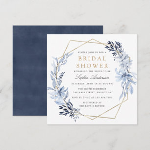 Invitación Dorado Geométrico Floral Blue Leaves Británicas Du