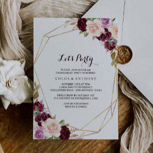Invitación Dorado Geométrico Rubor Burgundy Floral Vamos Fies