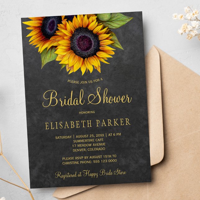 Invitación Dorado girasol rústico elegante ducha de novia (Subido por el creador)