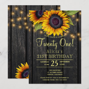 Invitación Dorado girasoles de campo madera de grano veintiun