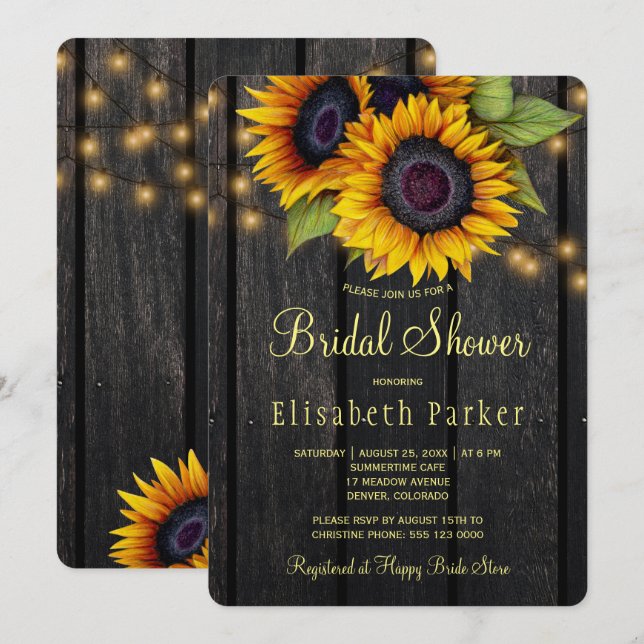Invitación Dorado girasoles granero granero ducha de novia (Anverso / Reverso)