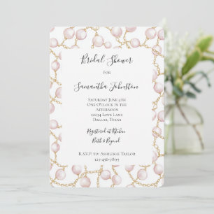 Invitación Dorado Glam Pink Pearls Bridal Shower