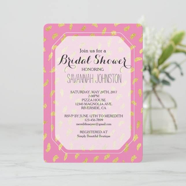 Invitación Dorado Glam Pink Resumen Ducha de novia (Anverso de pie)