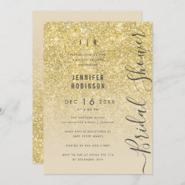 Invitación Dorado Glam Purpurina Script Bridal Shower 