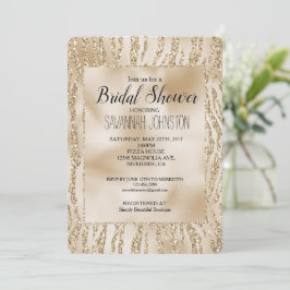 Invitación Dorado Glam Purpurina Zebra Animal Bridal Shower