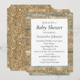 Invitación Dorado Glitter Leopardo Imprimir Rayas Aqua Azul