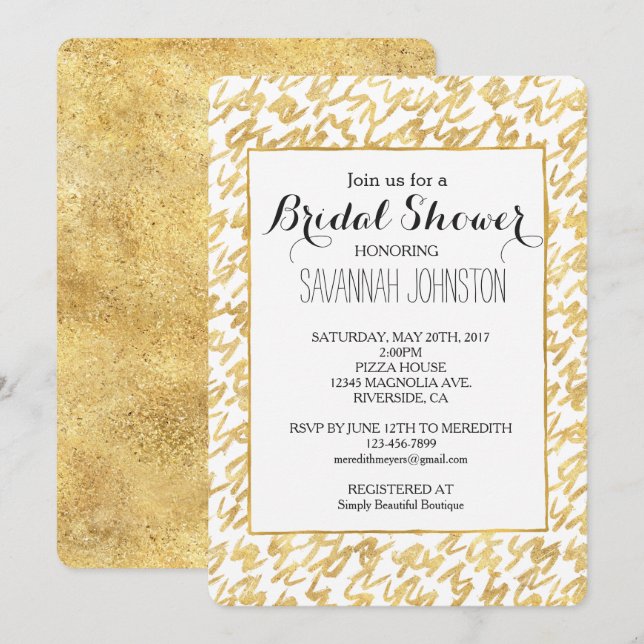 Invitación Dorado Glitz Resumen Squiggles ducha de novia (Anverso / Reverso)