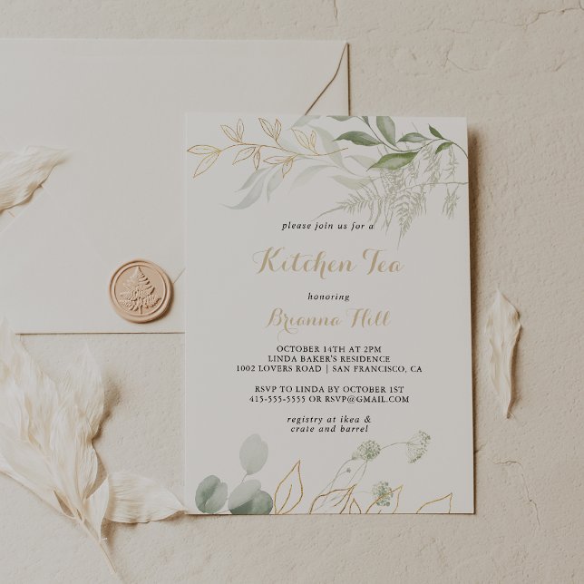 Invitación Dorado Green Foliage Kitchen Tea Bridal Shower (Subido por el creador)