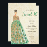 Invitación Dorado Green Sparkle Vestido dulce de 16 años<br><div class="desc">Invitación a los cumpleaños del Dulce Dorado Esmeralda Verde Vestido Dulce</div>