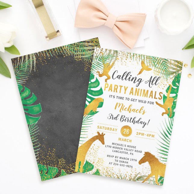 Invitación Dorado Jungle Animales Safari Niños Cumpleaños (Subido por el creador)