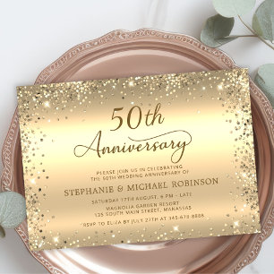 Invitación Dorado Metálico Brillante 50 Aniversario de Boda