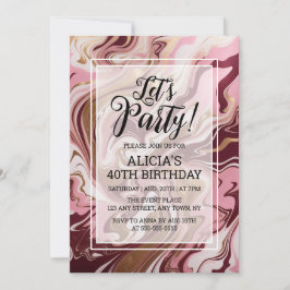 Invitación Dorado moderno Burgundy Marble rosa Fluido Cumplea