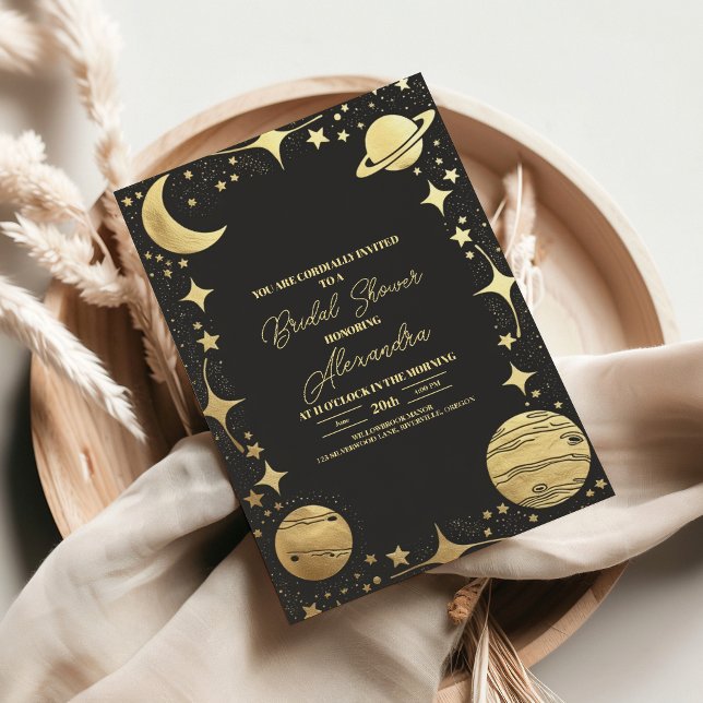 Invitación Dorado negro Celestial Crescent Moon Bridal Shower (Subido por el creador)