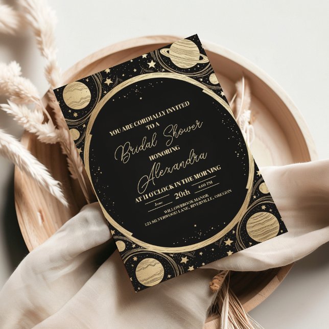 Invitación Dorado negro Celestial Crescent Moon Bridal Shower (Subido por el creador)