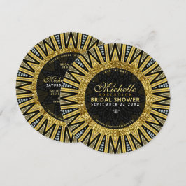 Invitación Dorado negro Diamante Art Deco Glam Bridal Ducha