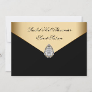 Invitación Dorado Negro Joya Clásica Dulce Dieciséis