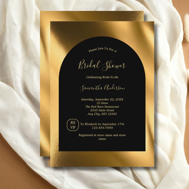 Invitación Dorado negro moderno estilo Moda Glam Bridal Showe (Black Gold Foil Elegant Stylish Chic Modern Bridal Shower invitation)