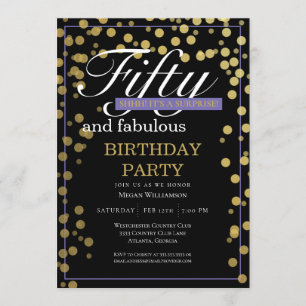 Invitación Dorado Negro Script Cincuenta y Fabuloso Cumpleaño
